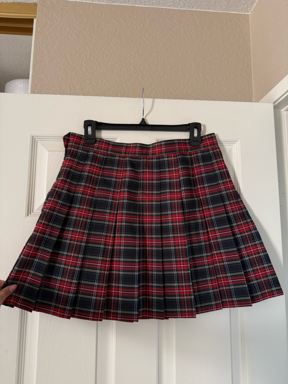 Los Angeles Apparel Red Plaid Pleated Tennis Skirt - Picture 3 of 7